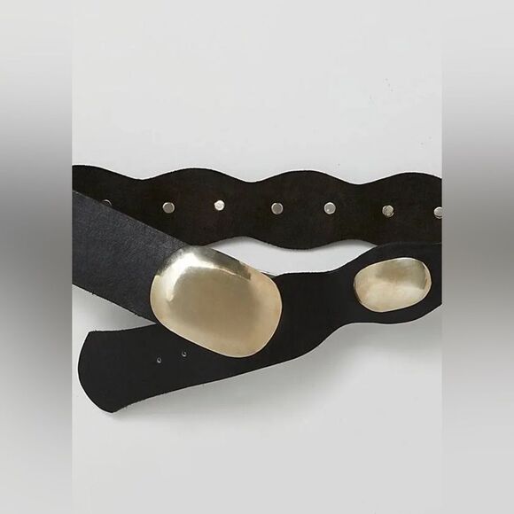 Free People Z & L Europe Yoko Hip Belt  Black Leather with Silver Metal –NEW M/L main image 6